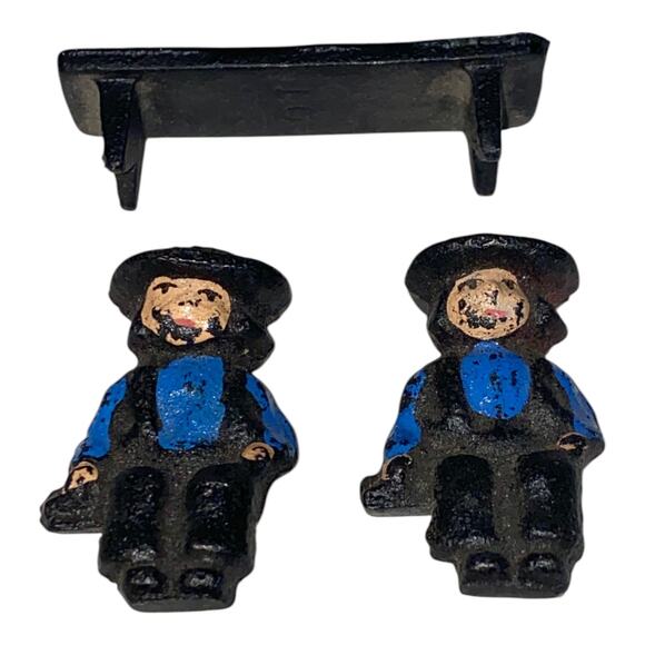 Vintage John Wright Cast Iron Amish 2 Boys on Bench 1997 Hand Painted Figurines - Picture 9 of 11